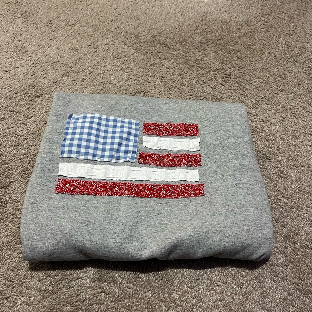 Gray Sweatshirt with American Flag Patchwork